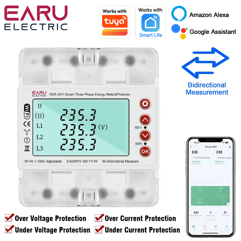 Energy Meter Bidirectional - Трехфазный WiFi-счетчик электроэнергии EARU Tuya с